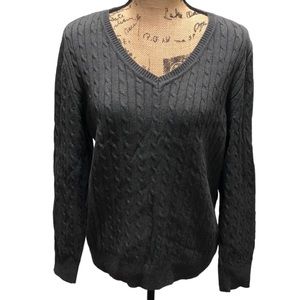{Karen Scott} Charcoal Gray Cable Knit V Neck Sweater